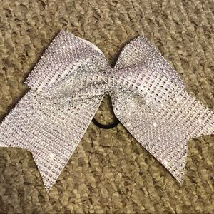 Silver rhinestone cheer bow